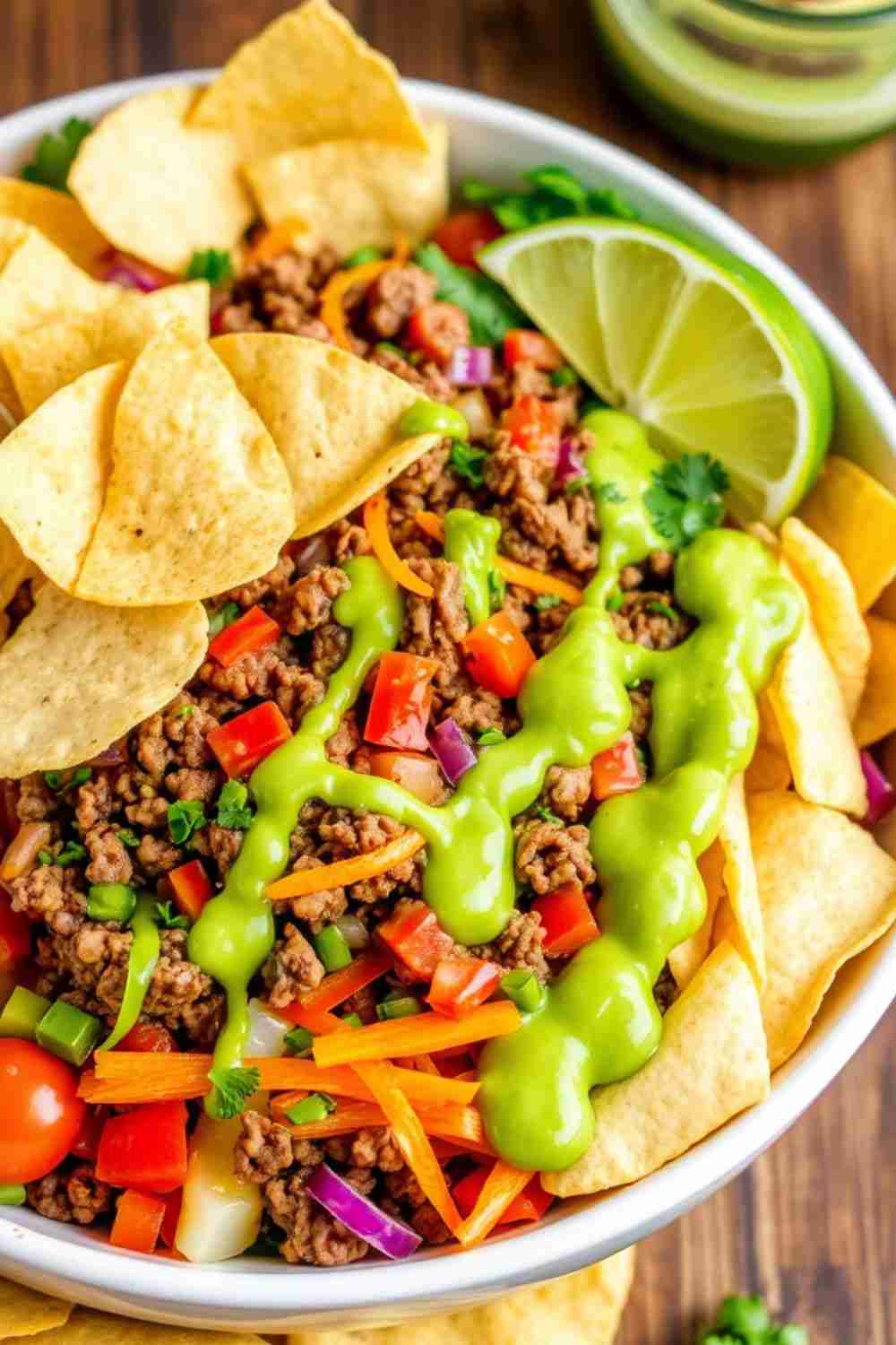 Beef Taco Salad with Creamy Avocado Lime Dressing