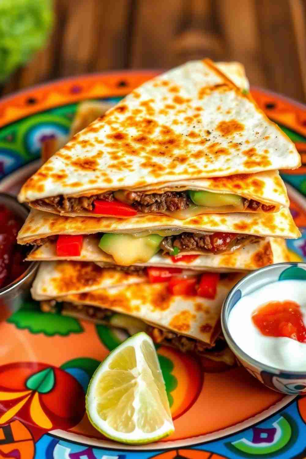 Beef and Avocado Quesadillas with Roasted Red Peppers
