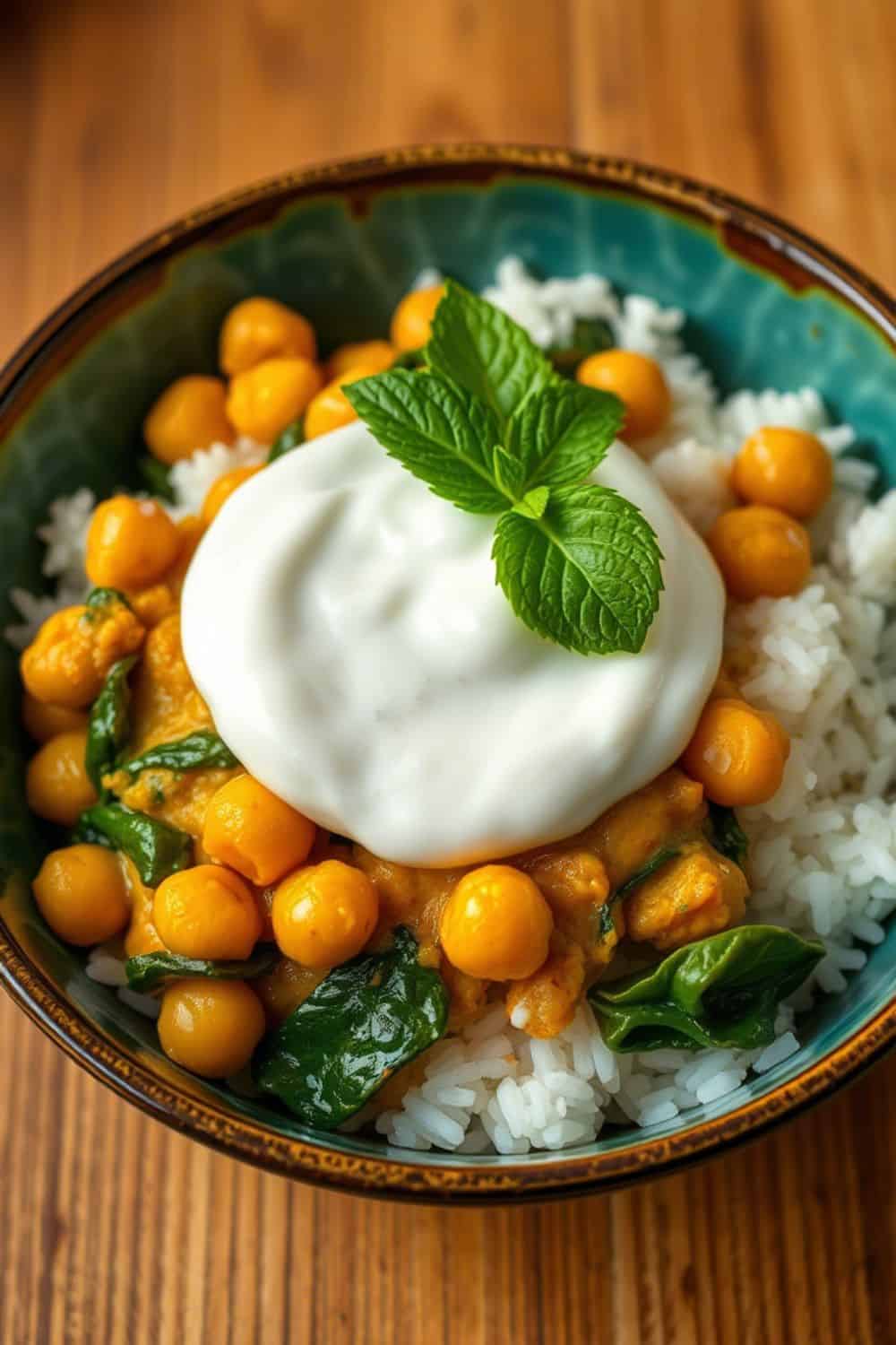 Chickpea and Spinach Curry with Cucumber Raita