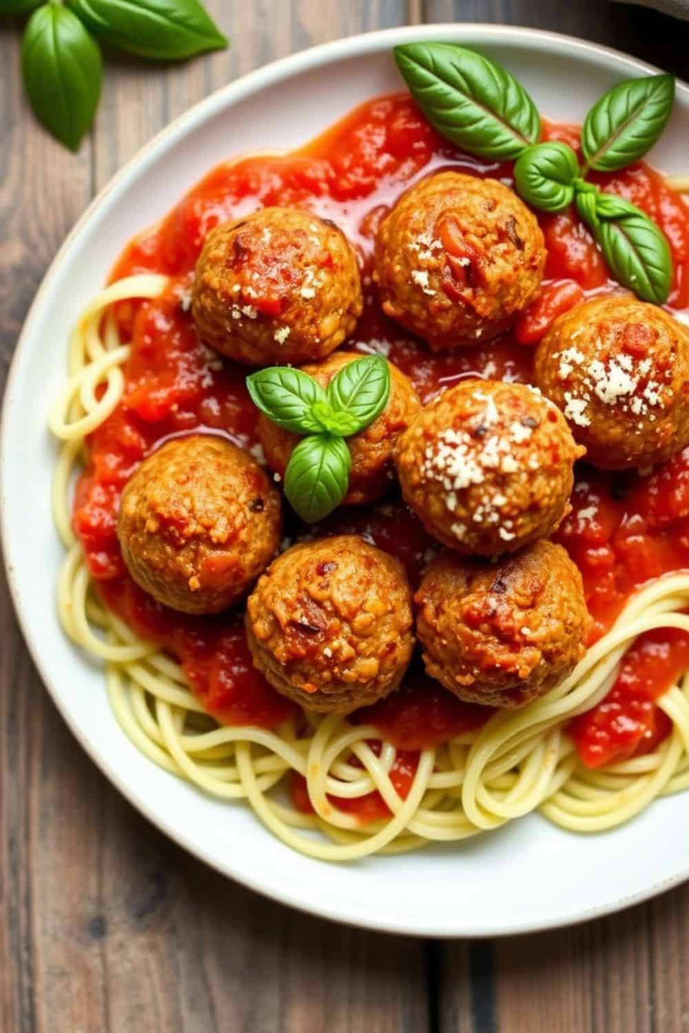 Lentil Meatballs with Spicy Tomato Sauce and Zucchini Noodles