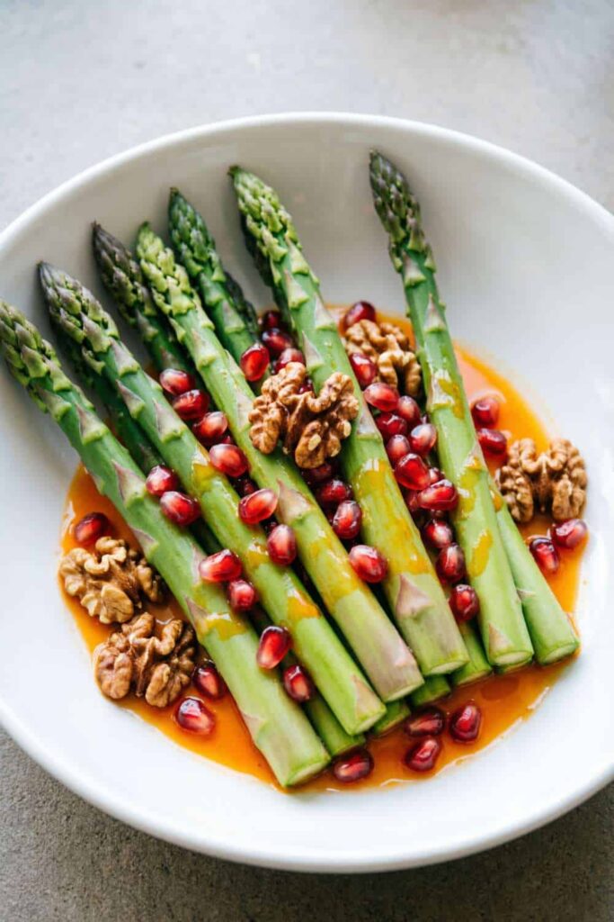 Asparagus & Pomegranate Salad with Walnuts and Orange Vinaigrette