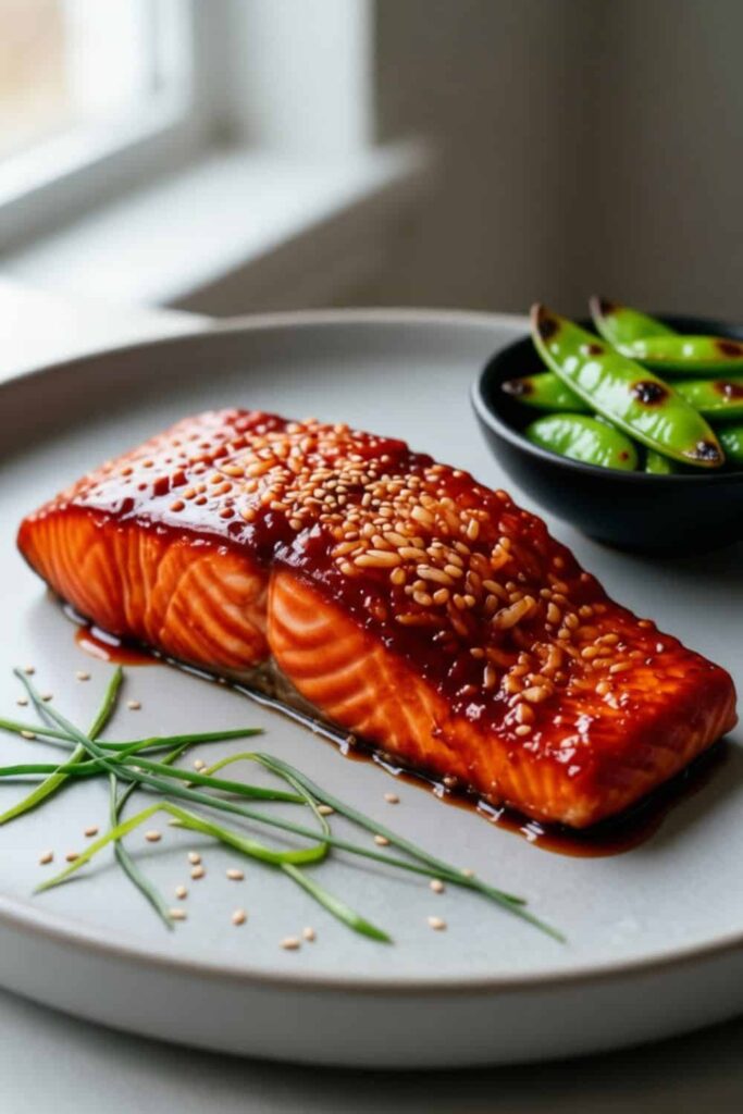 Gochujang-Pear Glazed Salmon With Charred Snap Peas