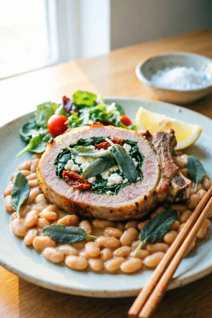 Stuffed Pork Chops with Spinach