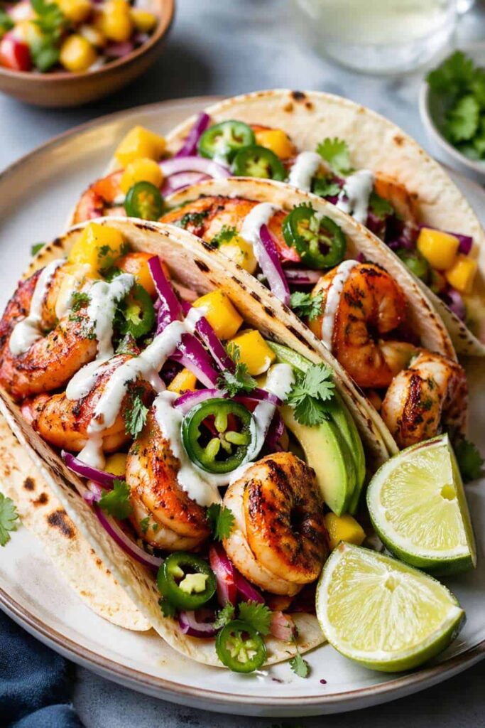 Chili Garlic Shrimp Tacos With Mango Salad