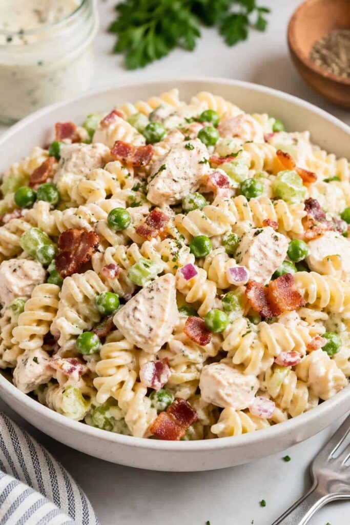 Creamy Chicken Bacon Ranch Pasta Salad