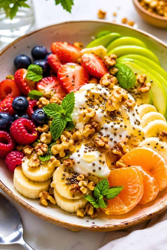 Creamy Fruit Breakfast Salad with Yogurt and Granola