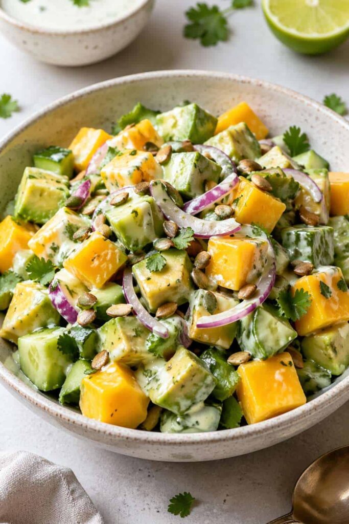 Creamy Mango Avocado Salad with Lime Yogurt Dressing