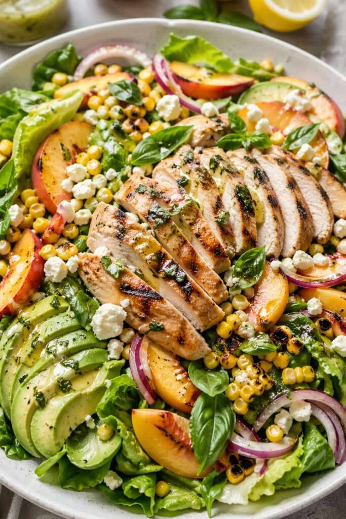 Grilled Chicken, Peach, and Corn Salad with Lemon Herb