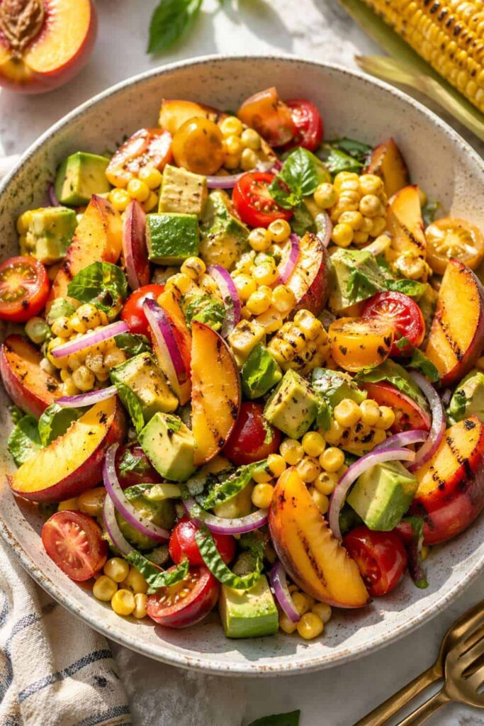 Grilled Corn, Peach, Avocado, and Tomato Salad