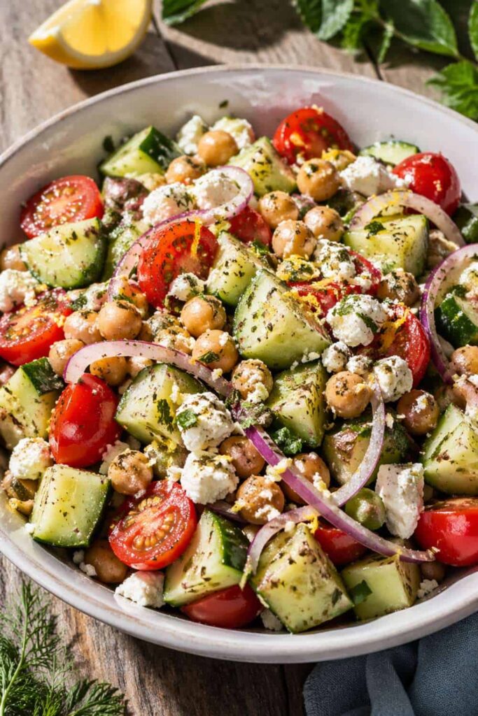 Lemon Herb Garlic Seasoning for Cucumber, Tomato, and Chickpea Salad