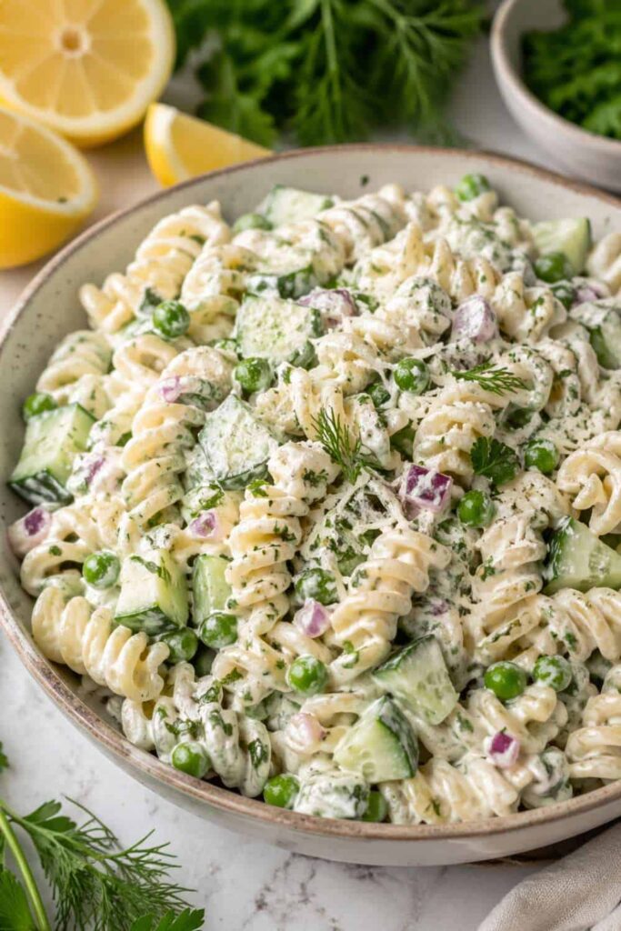 Lemon Herb Greek Yogurt Pasta Salad