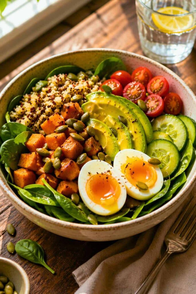 Savory Breakfast Salad with Egg, Avocado, and Sweet Potato