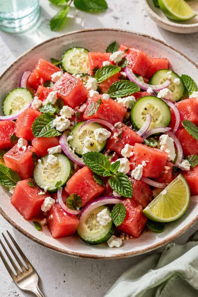 Watermelon, Cucumber, Feta, and Mint Salad
