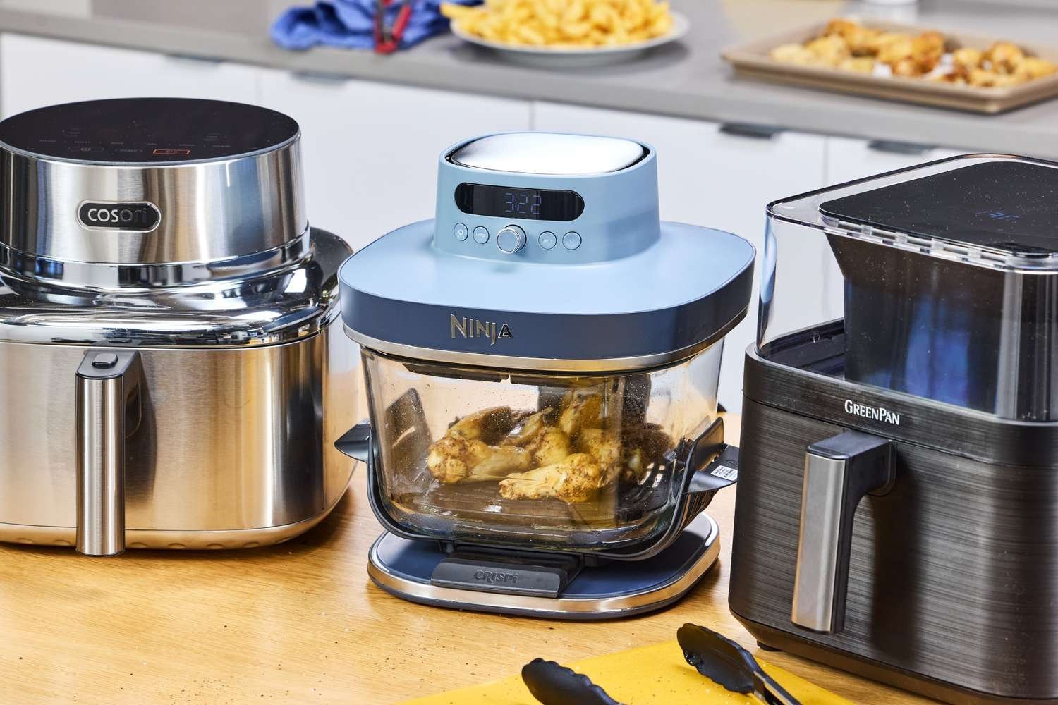 Cleaning an air fryer basket with soapy water and simple kitchen supplies.