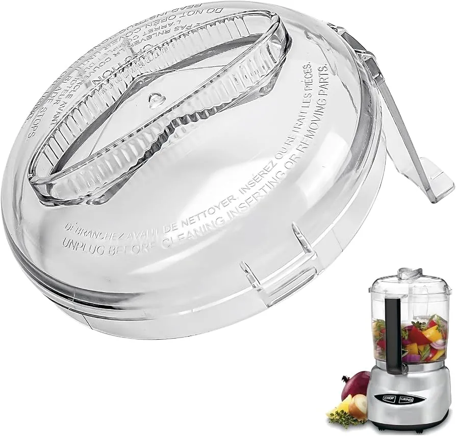 A damaged and clouded plastic food processor bowl showing signs of heat exposure.