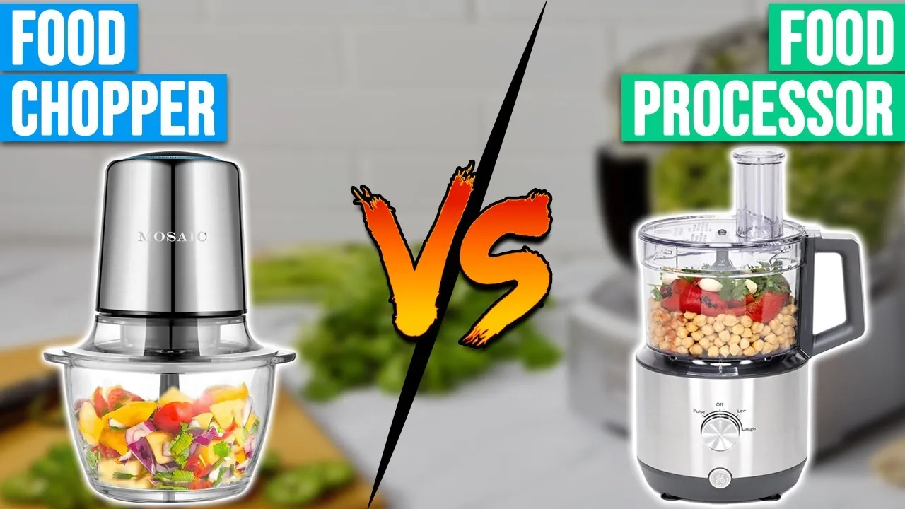 A large food processor and a small chopper bowl showcase their size differences.